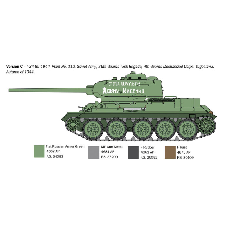 Char T-34/85 112, 1944, 6 versions - ITALERI 6758 - 1/35
