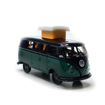 Volkswagen T1b camping-car, noir et vert foncé, avec couchage sur le toit, 1960 - Brekina 31634 - HO 1/87