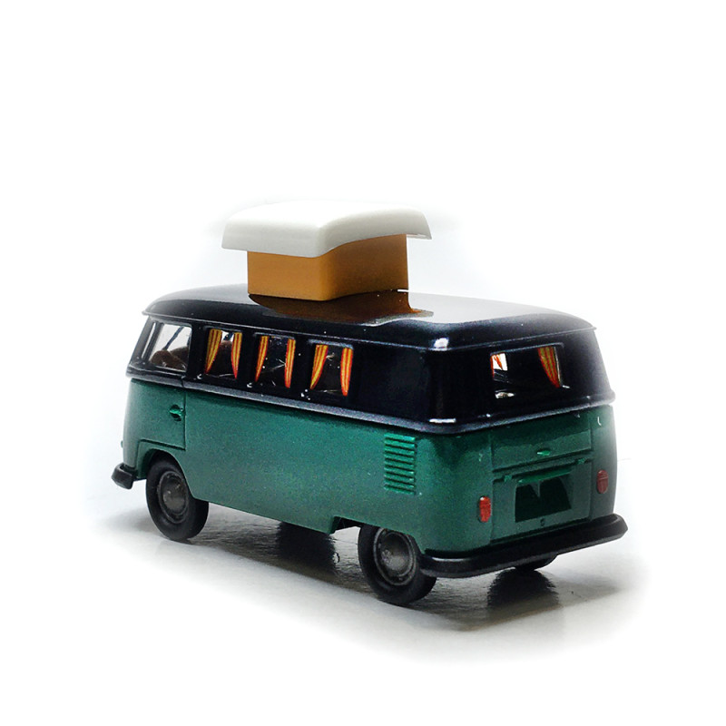 Volkswagen T1b camping-car, noir et vert foncé, avec couchage sur le toit, 1960 - Brekina 31634 - HO 1/87