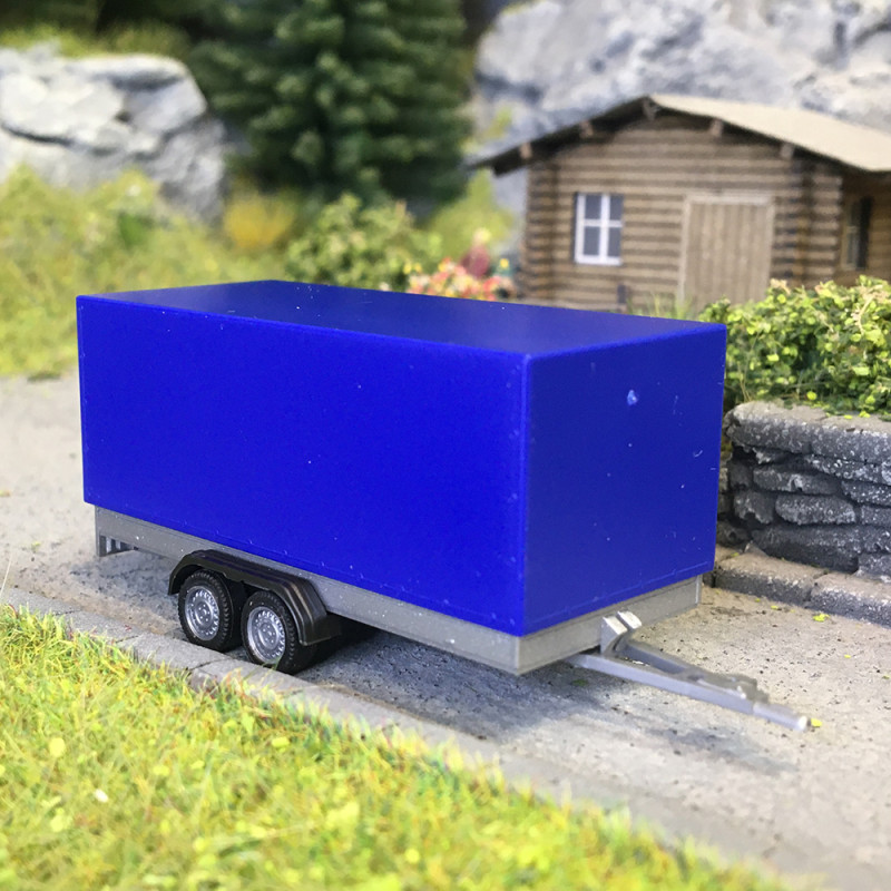 Remorque bâchée pour voiture particulières, 2 essieux, bleu - HERPA 052627-004 - HO 1/87