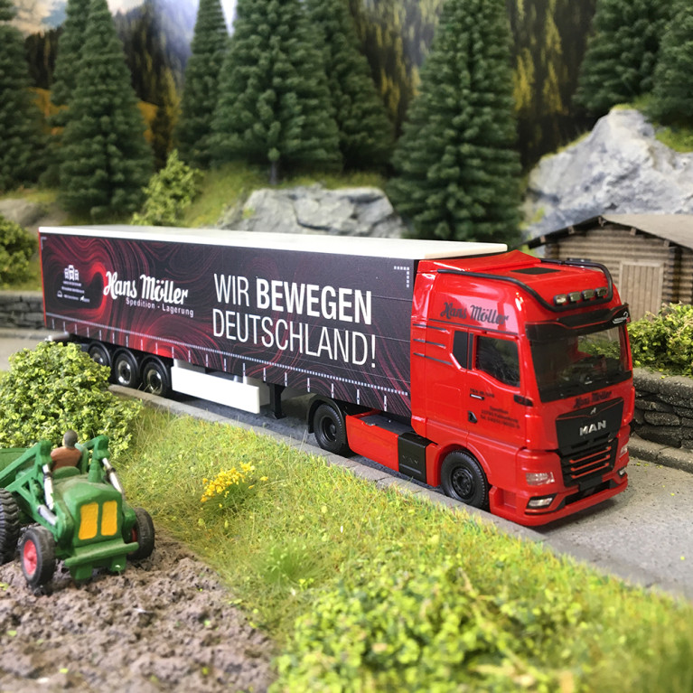 Semi-remorque à toile rideau, MAN TGX GX, Hans Möller, Wir bewegen Deutschland - HERPA 319669 - HO 1/87