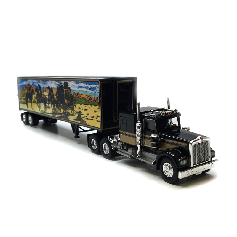 Semi remorque tôlé, Kenworth W900, noir/or, décoré, 1977 - BREKINA 86255 - HO 1/87