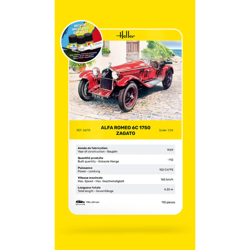 Starter kit, Alfa Romeo, 6C 1750 Zagato - HELLER 56715 - 1/24