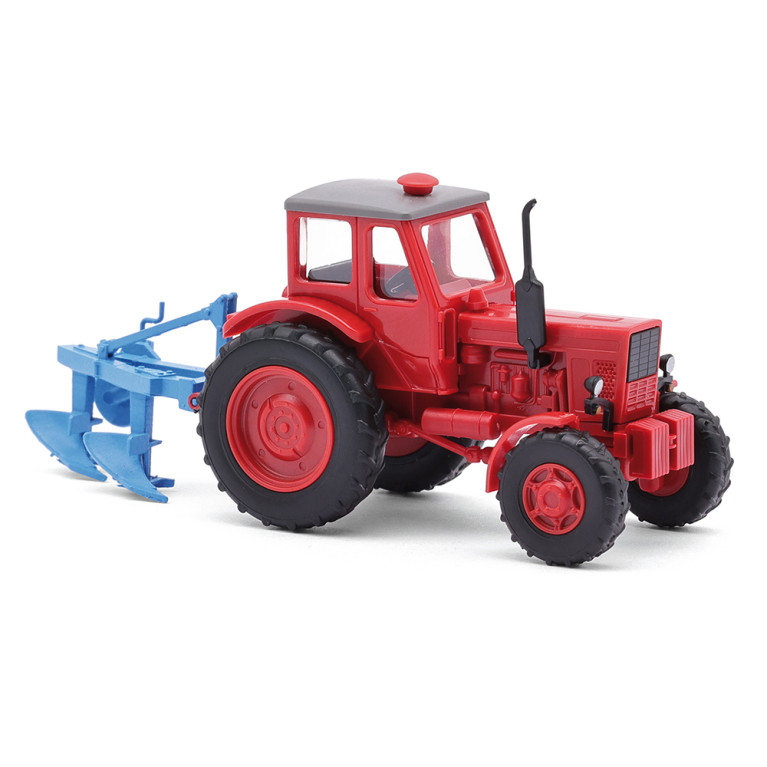 Tracteur, Belarus MTS-52, charrue à 2 socs - BUSCH 51361 - HO 1/87