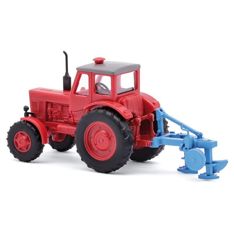 Tracteur, Belarus MTS-52, charrue à 2 socs - BUSCH 51361 - HO 1/87