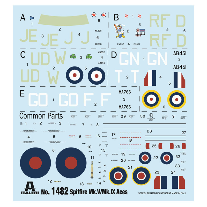 Ace, Spitfire Mk.V, Mk.IX, 5 versions - ITALERI 1482 - 1/72