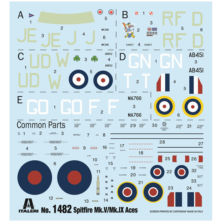 Ace, Spitfire Mk.V, Mk.IX, 5 versions - ITALERI 1482 - 1/72
