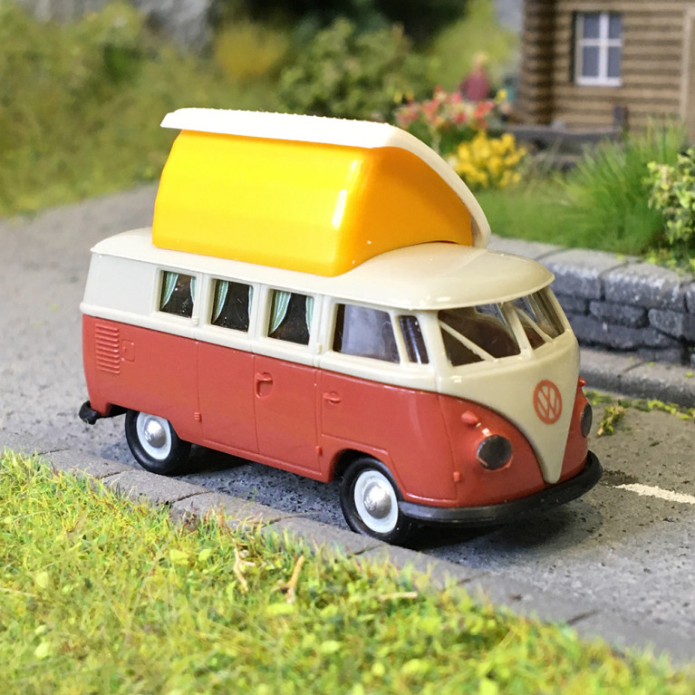 Volkswagen T1b, camping-car, avec couchage de toit, gris, rouge, 1960 - BREKINA 31635 - HO 1/87