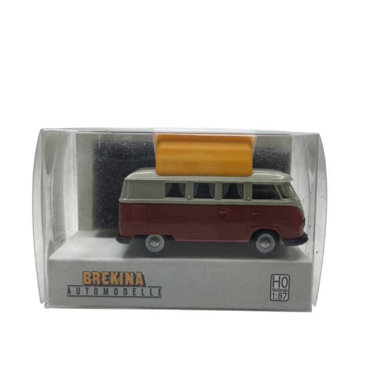 Volkswagen T1b, camping-car, avec couchage de toit, gris, rouge, 1960 - BREKINA 31635 - HO 1/87