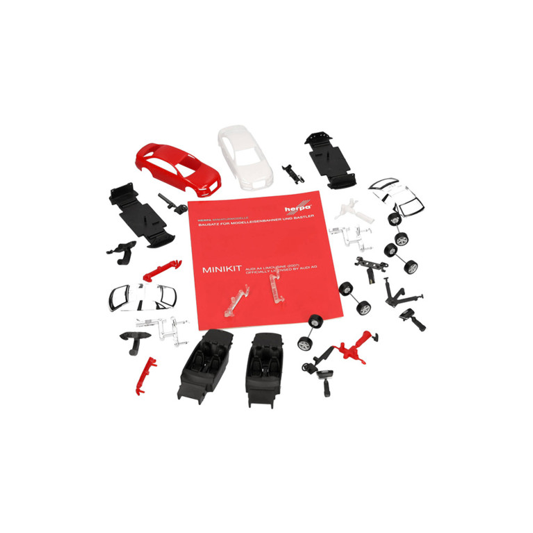 MiniKit, Audi A4, limousine, blanc, rouge - Herpa 014144 - HO 1/87