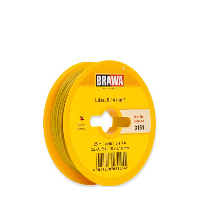 Câble 0,14 mm² cuivre multibrins, 3A, jaune, 25 ml - BRAWA 3151