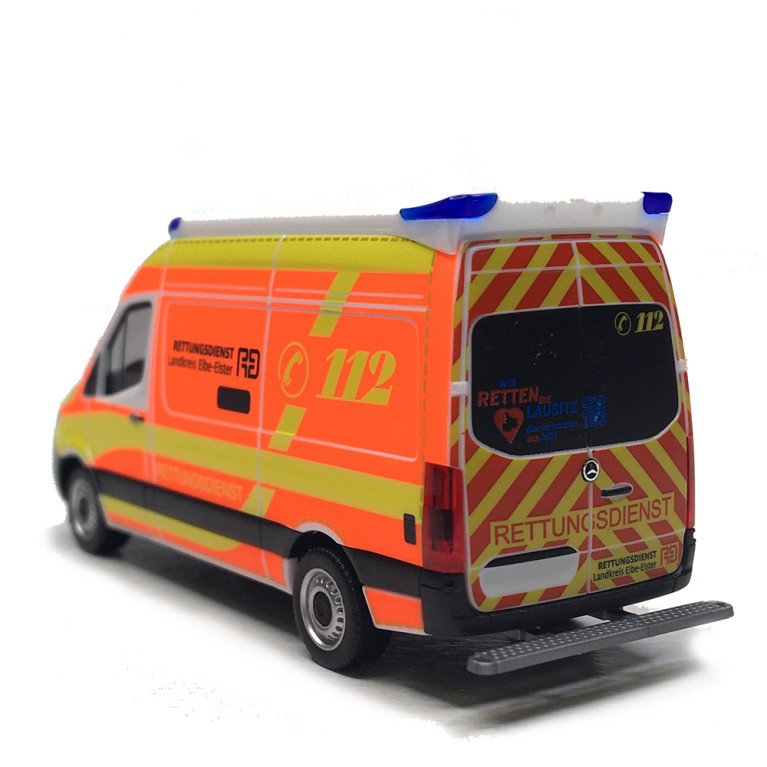 Mercedes Sprinter '18, Ambulance, service médical d'urgence du distric d'Elbe-Elster, Brandebourg - HERPA 099042 - HO 1/87