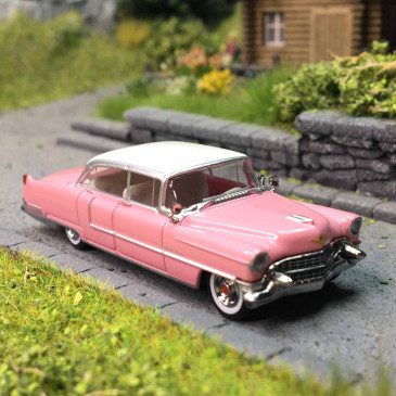 Cadillac Fleetwood, rose, blanc, 1955 - BREKINA 18350 - HO 1/87