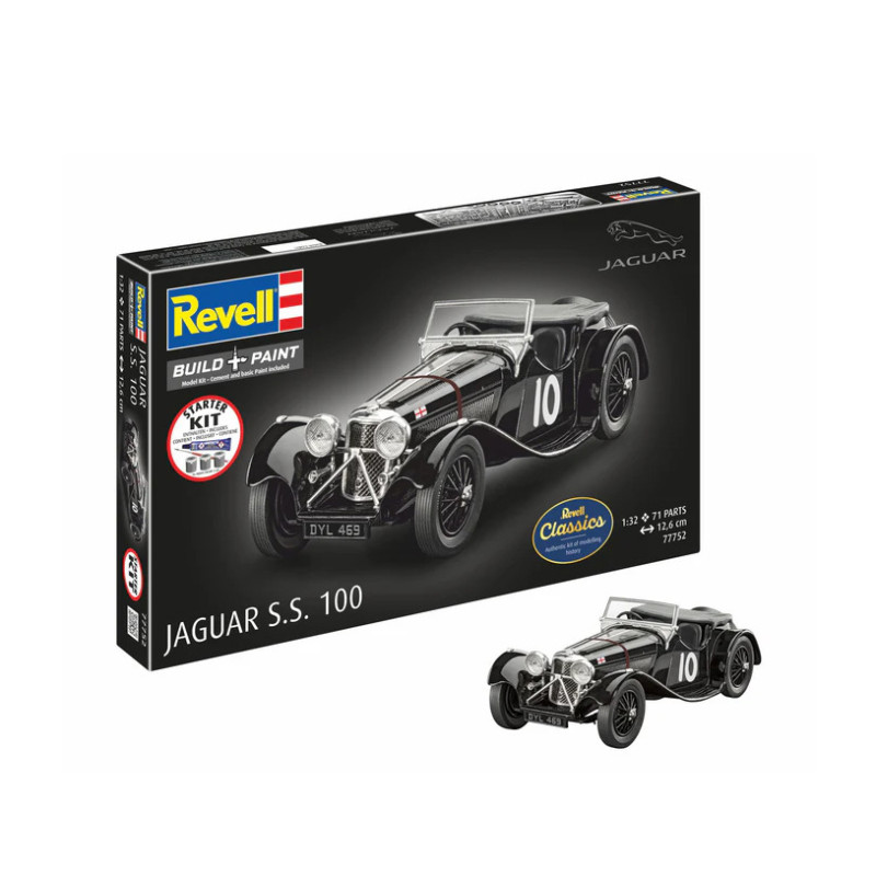 Coffret starter kit avec peinture, Jaguar SS 100 - REVELL 77752 - 1/32