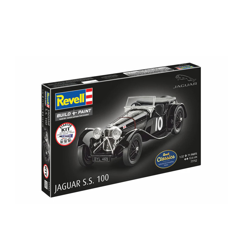 Coffret starter kit avec peinture, Jaguar SS 100 - REVELL 77752 - 1/32