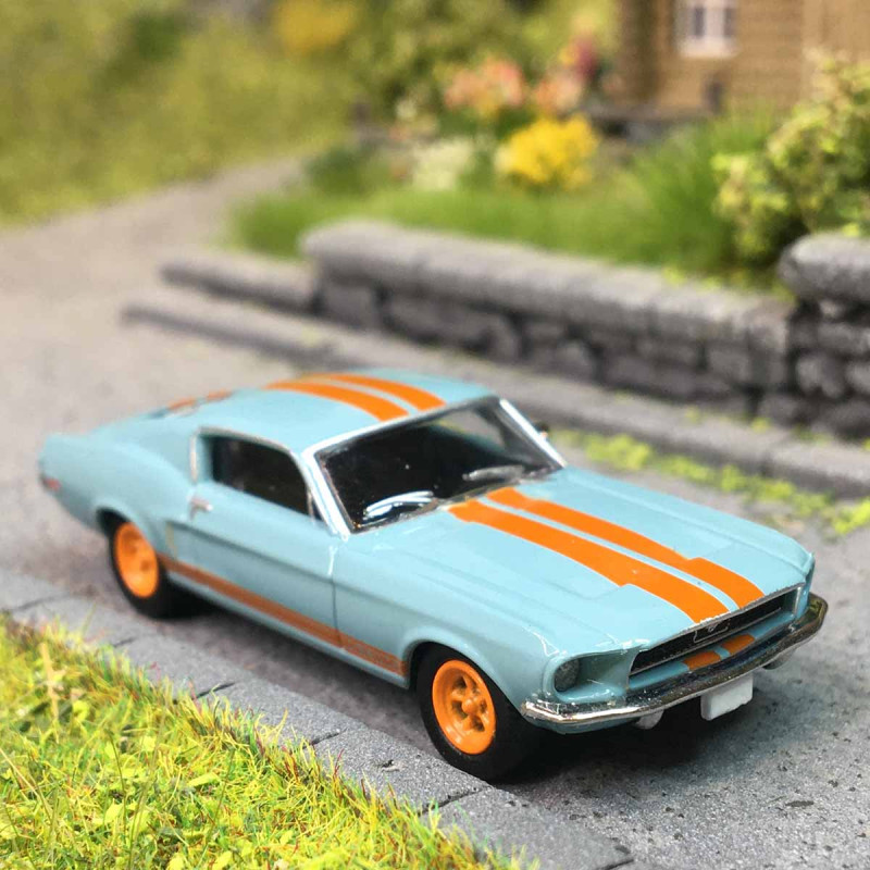 Ford Mustang, fastback, bleu, orange, 1968 - BREKINA 19619 - HO 1/87