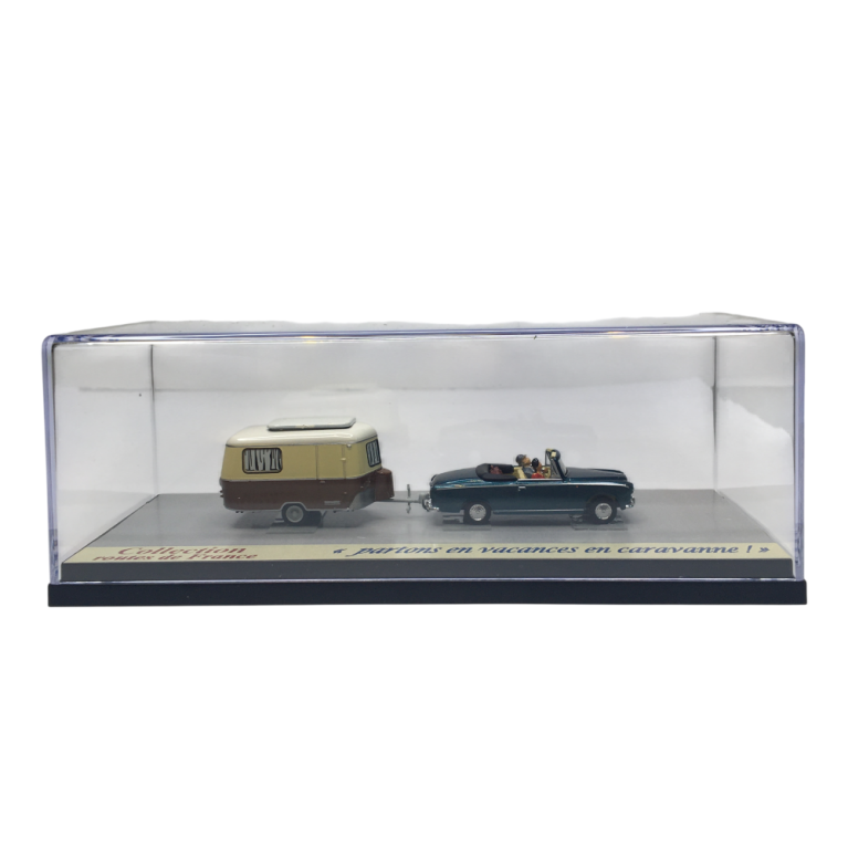 Peugeot 403, cabriolet, vert métallisé, avec caravane Eriba, 2 figurines - SAI 2539.1 - HO 1/87