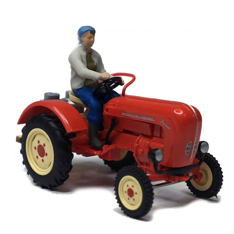Porsche Junior 108 K, tracteur, avec agriculteur, bidons de lait - BUSCH 50013 - HO 1/87