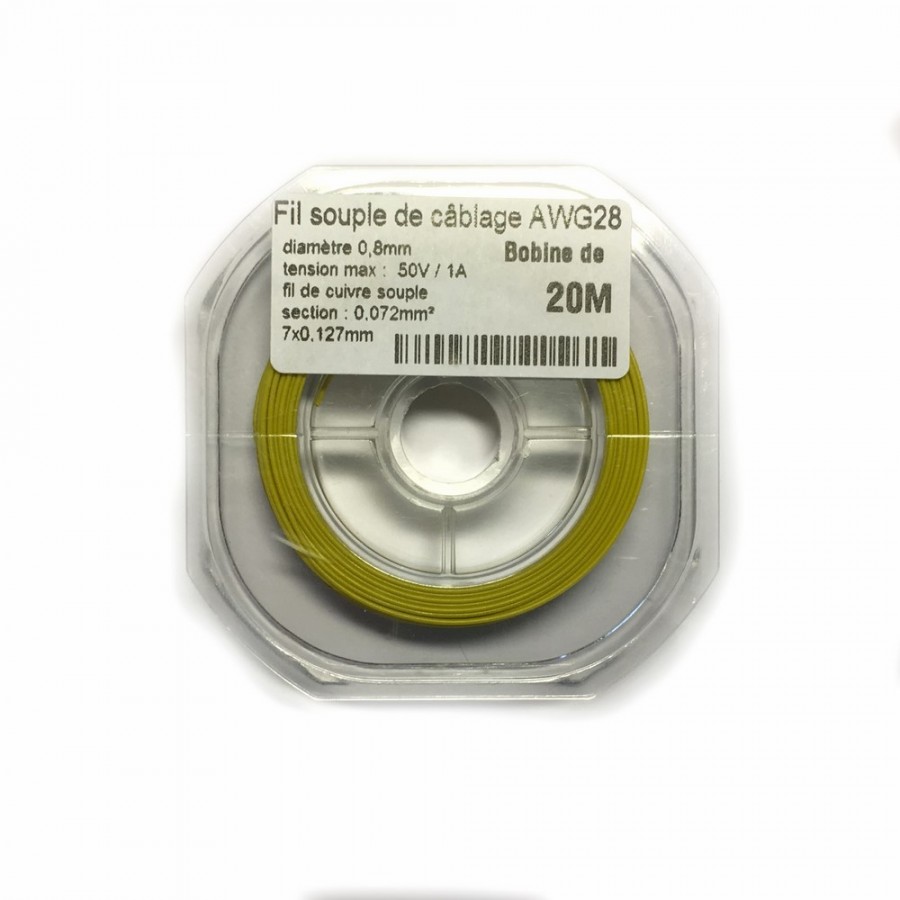 Fil souple de câblage souple jaune 0.8mm2 cuivre 20ml -AWG28J