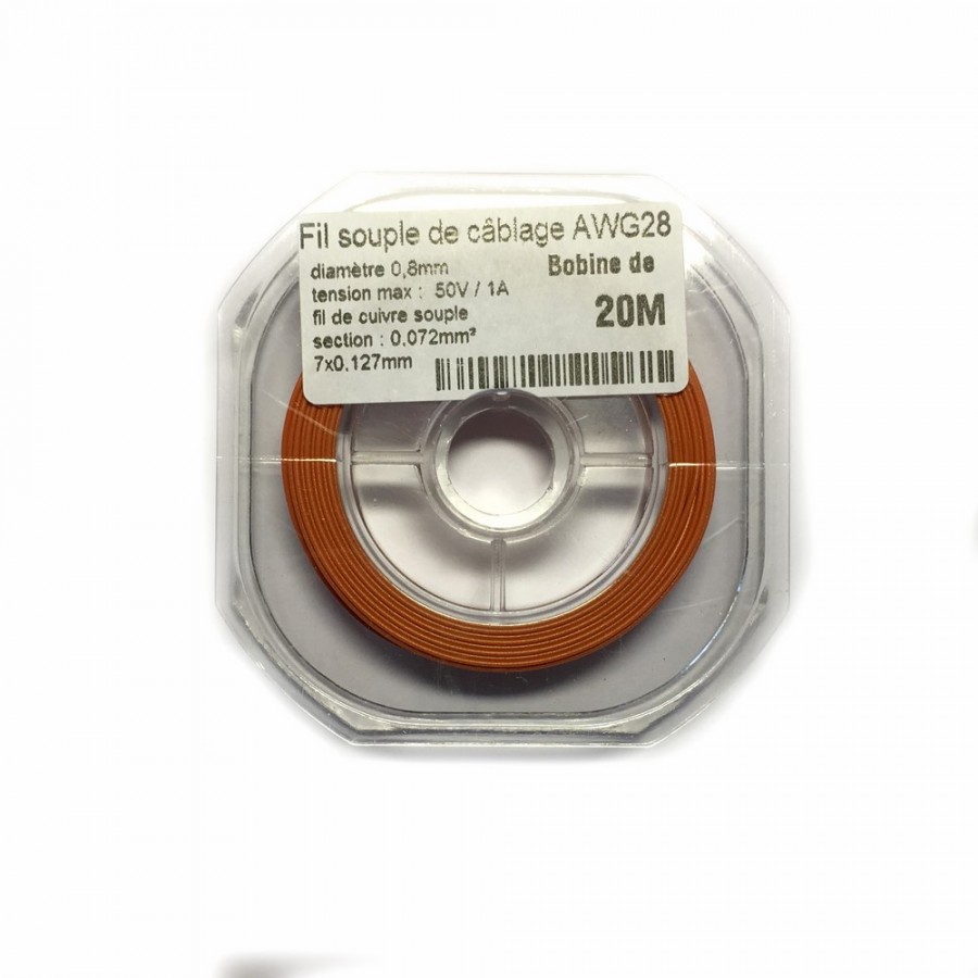 Fil souple de câblage souple orange 0.8mm2 cuivre 20ml -AWG28O