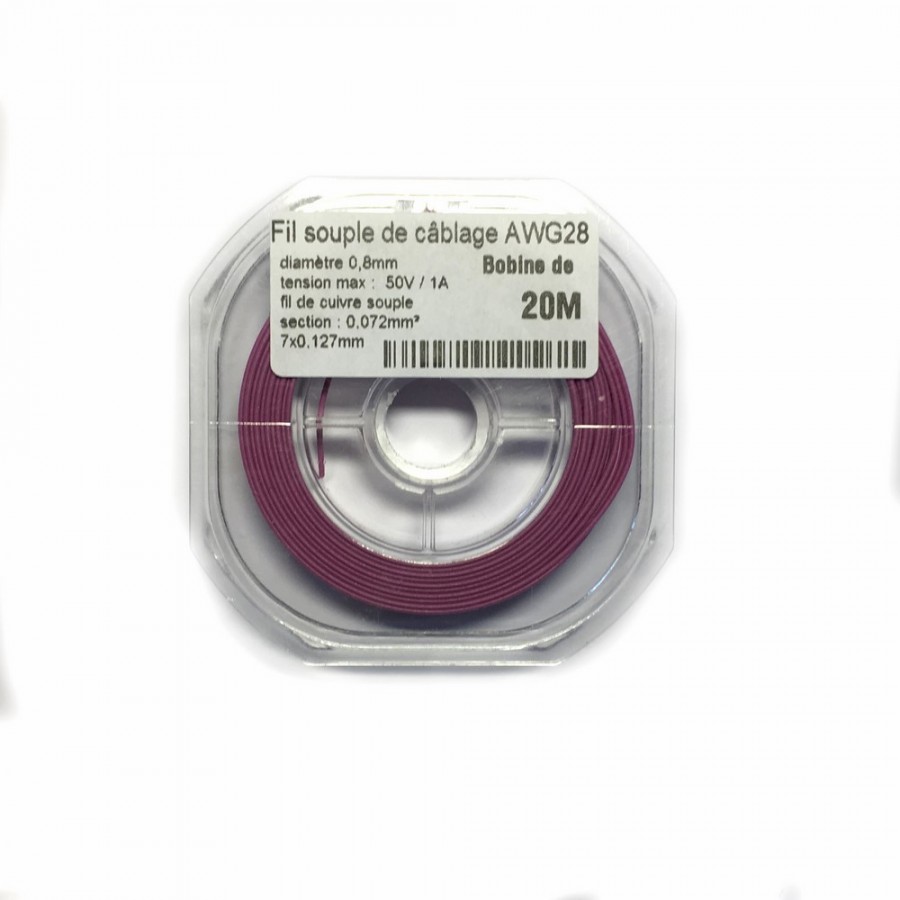 Fil souple de câblage souple violet 0.8mm2 cuivre 20ml -AWG28VI