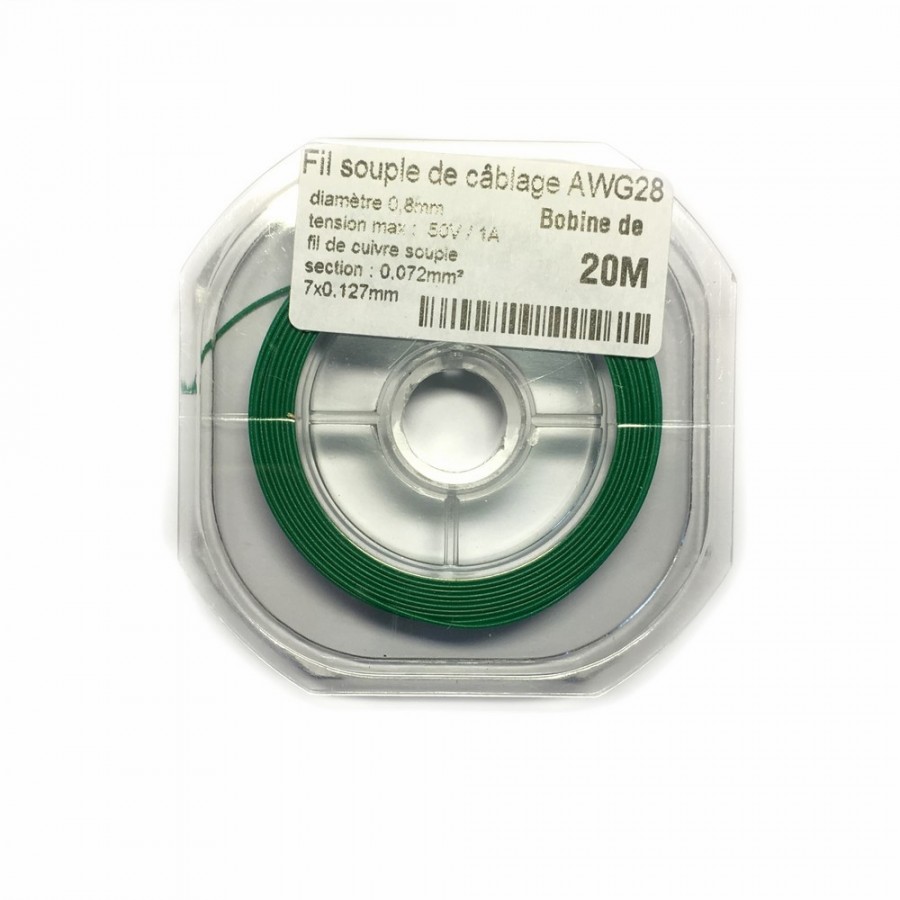 Fil souple de câblage souple vert 0.8mm2 cuivre 20ml -AWG28VE