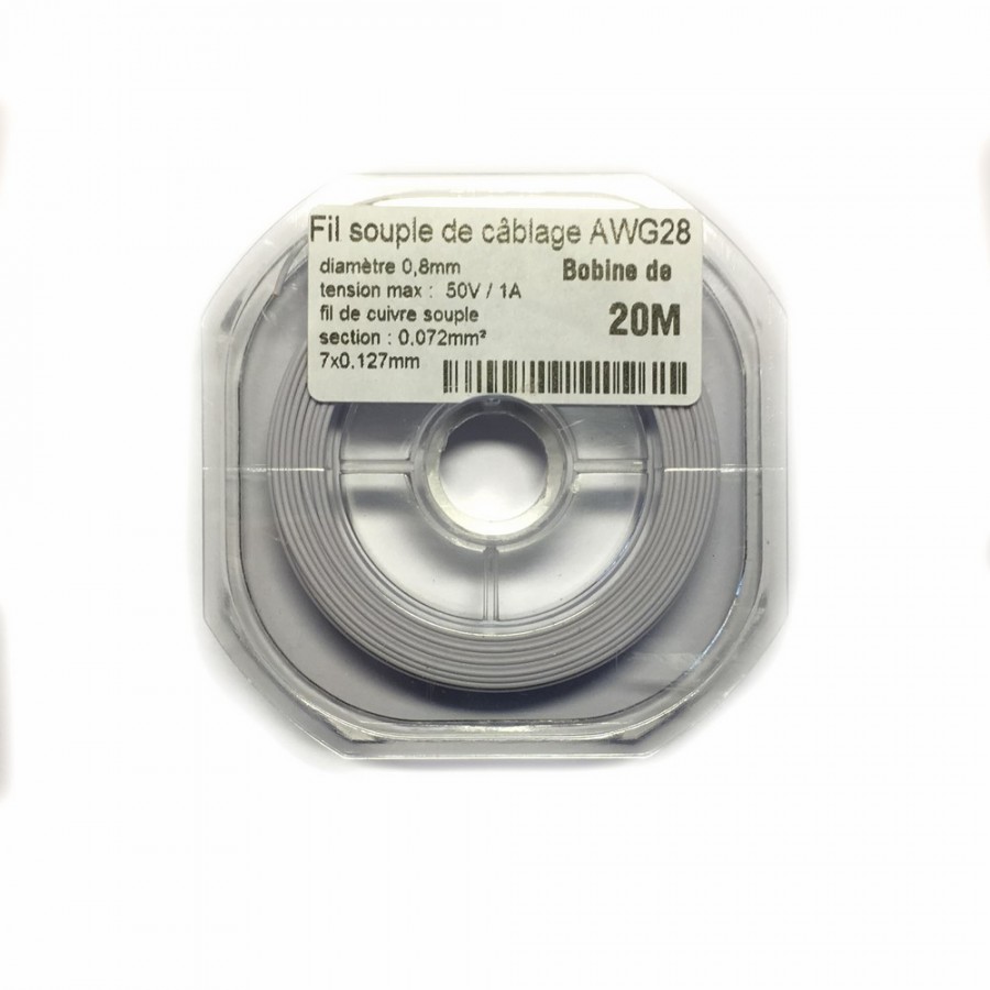 Fil souple de câblage souple blanc 0.8mm2 cuivre 20ml -AWG28BC