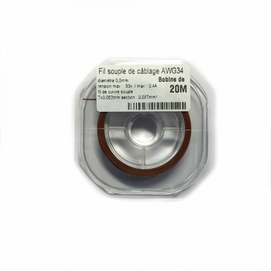 Fil souple de câblage souple marron 0.5mm2 cuivre 20ml -AWG34M